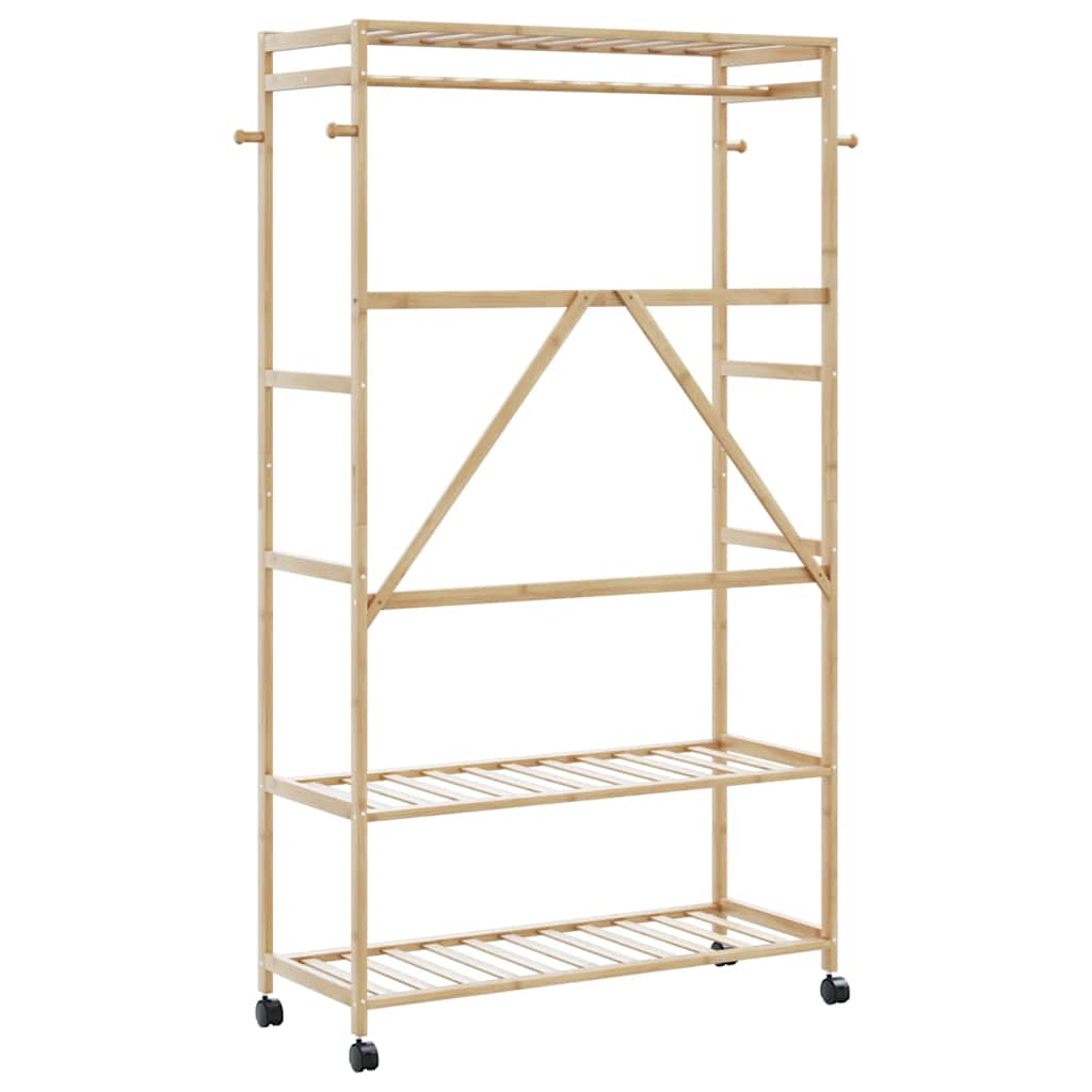 Clothes Rack with Shelves and Wheels 110x40x180 cm Bamboo