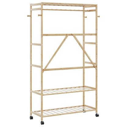 Clothes Rack with Shelves and Wheels 110x40x180 cm Bamboo