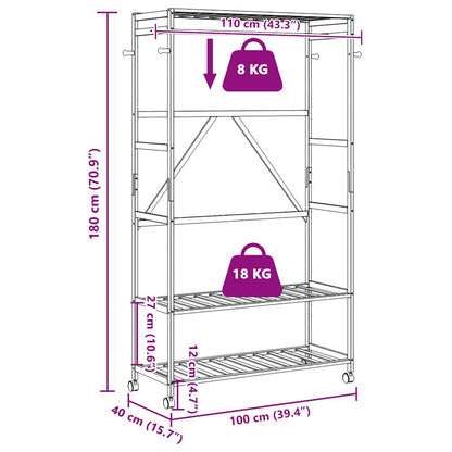 Clothes Rack with Shelves and Wheels 110x40x180 cm Bamboo