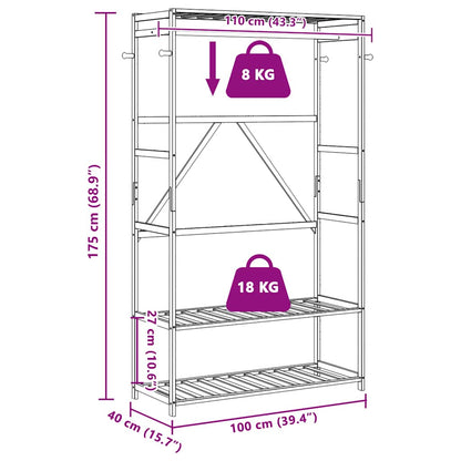 Clothes Rack with Shelves 110x40x175 cm Bamboo