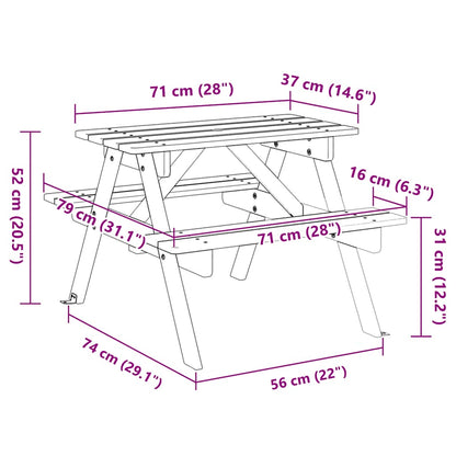 Picnic Table for 4 Kids with Umbrella Hole Solid Wood Fir