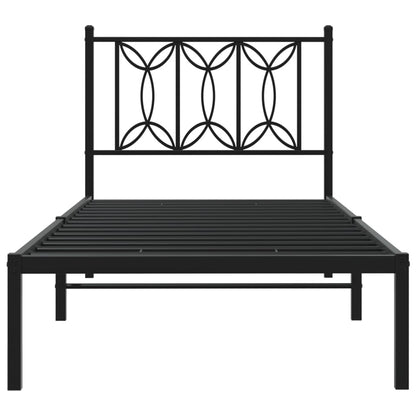 Metal Bed Frame without Mattress with Headboard Black 90x190cm