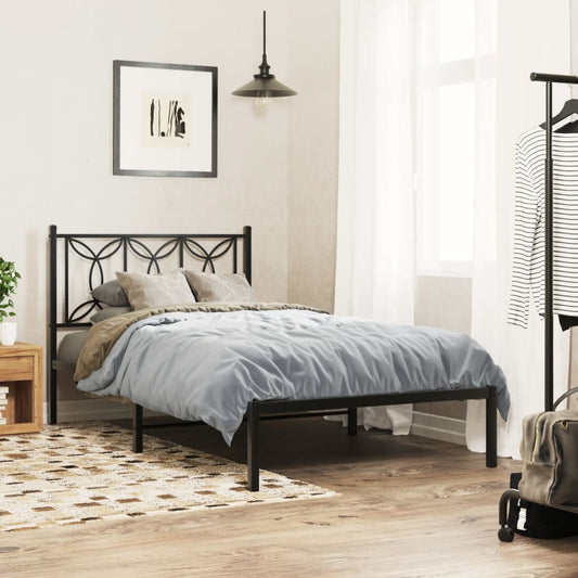 Metal Bed Frame without Mattress with Headboard Black 100x200cm