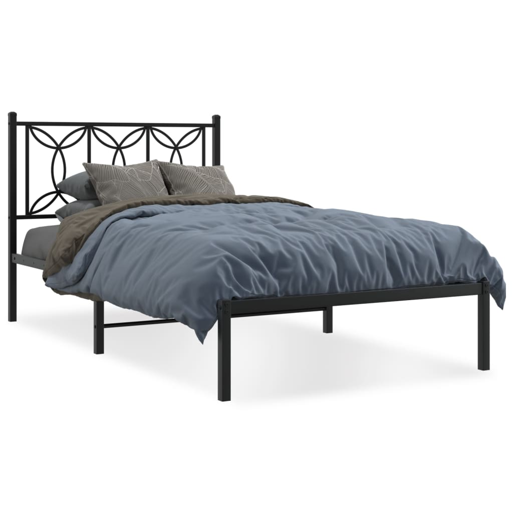 Metal Bed Frame without Mattress with Headboard Black 107x203cm
