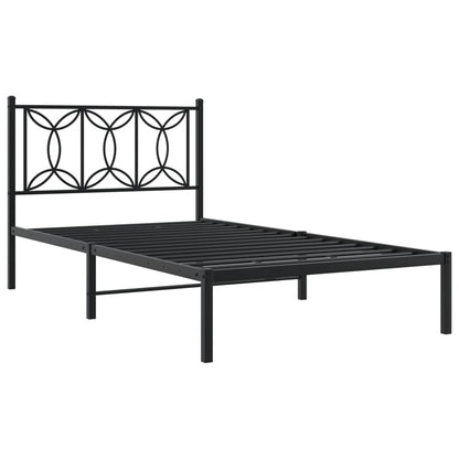 Metal Bed Frame without Mattress with Headboard Black 107x203cm