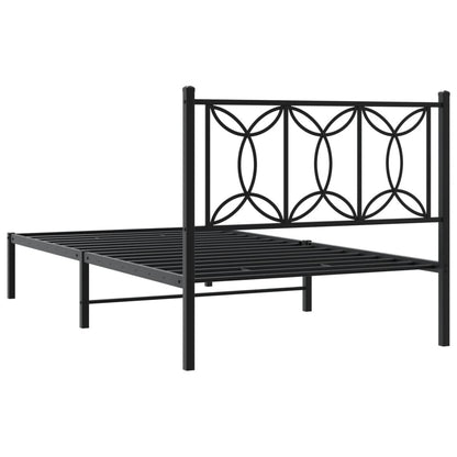 Metal Bed Frame without Mattress with Headboard Black 107x203cm