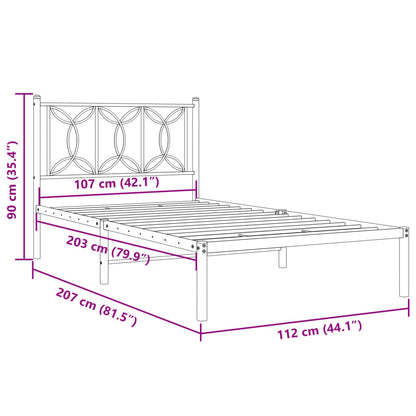 Metal Bed Frame without Mattress with Headboard Black 107x203cm