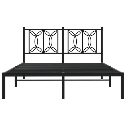 Metal Bed Frame without Mattress with Headboard Black 135x190cm