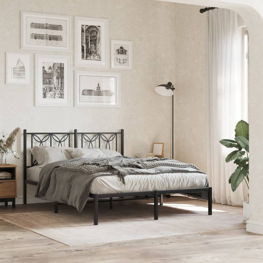 Metal Bed Frame without Mattress with Headboard Black 135x190cm