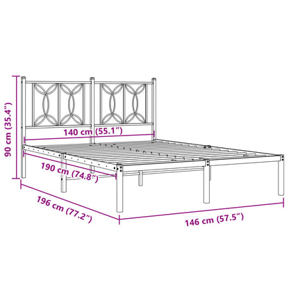 Metal Bed Frame without Mattress with Headboard Black 140x190cm