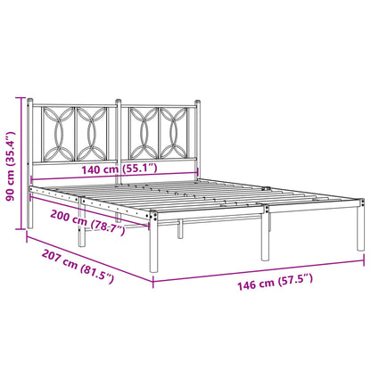 Metal Bed Frame without Mattress with Headboard Black 140x200cm