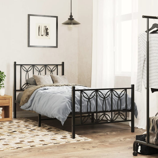 Metal Bed Frame without Mattress with Footboard Black 90x200cm