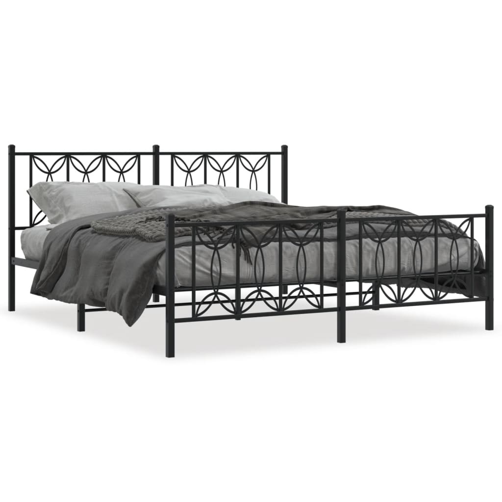 Metal Bed Frame without Mattress with Footboard Black 180x200cm