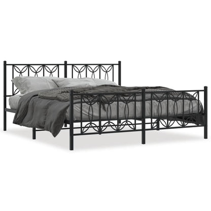 Metal Bed Frame without Mattress with Footboard Black 180x200cm