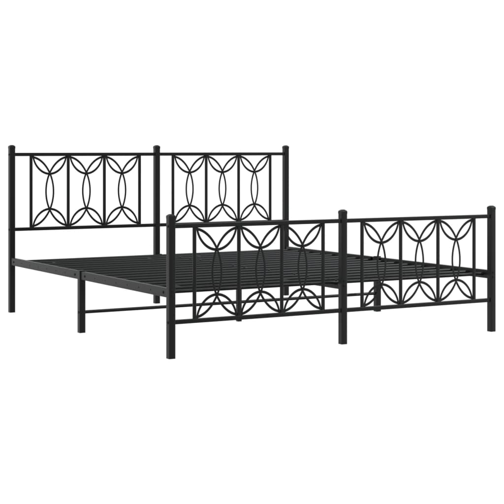 Metal Bed Frame without Mattress with Footboard Black 180x200cm