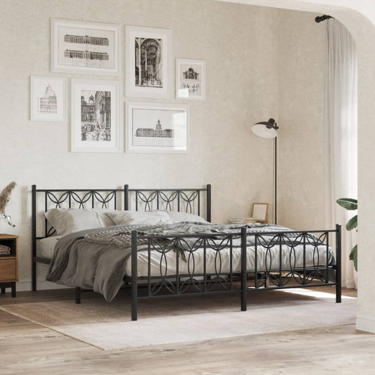 Metal Bed Frame without Mattress with Footboard Black 180x200cm
