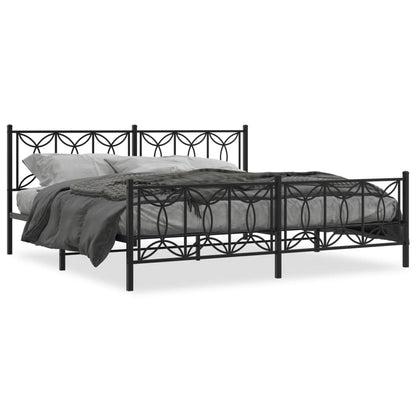 Metal Bed Frame without Mattress with Footboard Black 193x203cm
