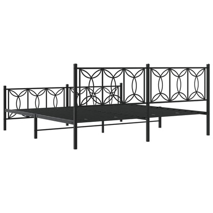 Metal Bed Frame without Mattress with Footboard Black 193x203cm