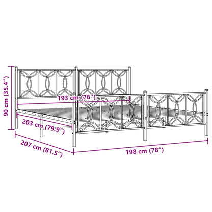 Metal Bed Frame without Mattress with Footboard Black 193x203cm
