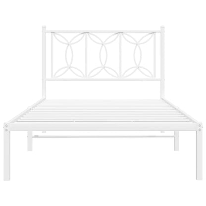 Metal Bed Frame without Mattress with Headboard White 107x203cm