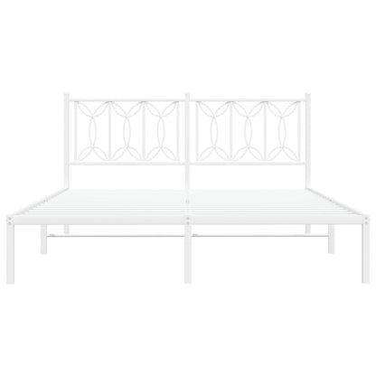 Metal Bed Frame without Mattress with Headboard White 150x200cm