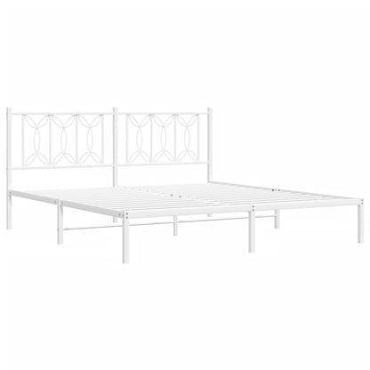 Metal Bed Frame without Mattress with Headboard White 183x213cm