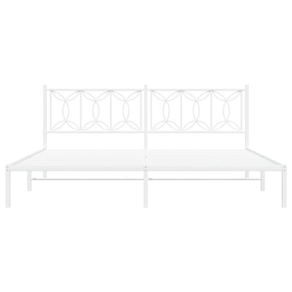 Metal Bed Frame without Mattress with Headboard White 193x203cm
