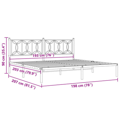 Metal Bed Frame without Mattress with Headboard White 193x203cm