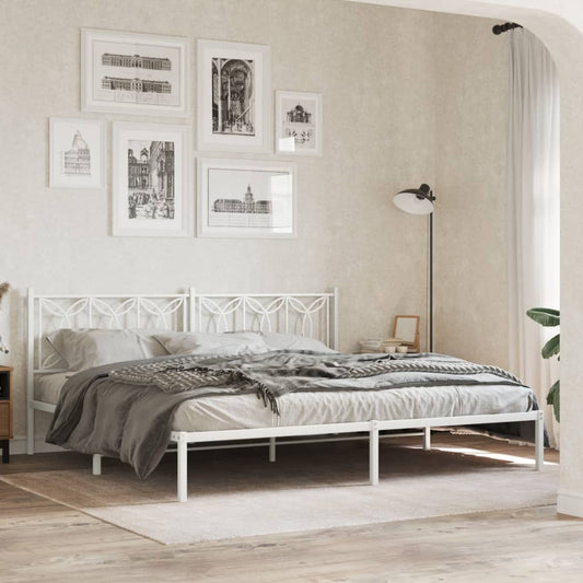 Metal Bed Frame without Mattress with Headboard White 193x203cm