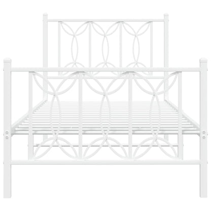 Metal Bed Frame without Mattress with Footboard White 75x190cm