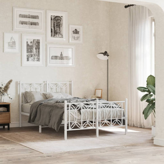 Metal Bed Frame without Mattress with Footboard White 120x200cm