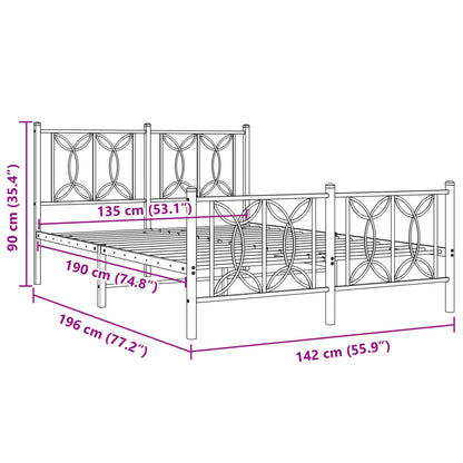 Metal Bed Frame without Mattress with Footboard White 135x190cm