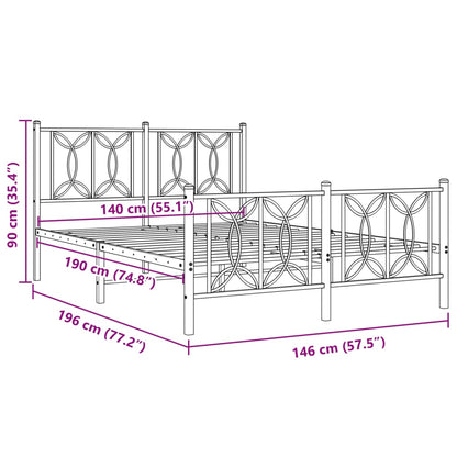 Metal Bed Frame without Mattress with Footboard White 140x190cm