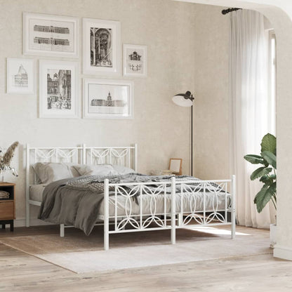 Metal Bed Frame without Mattress with Footboard White 140x190cm