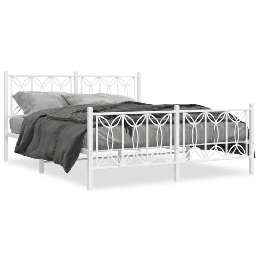 Metal Bed Frame without Mattress with Footboard White 160x200cm
