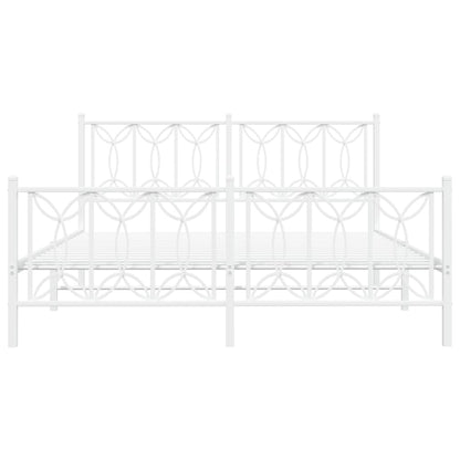 Metal Bed Frame without Mattress with Footboard White 160x200cm