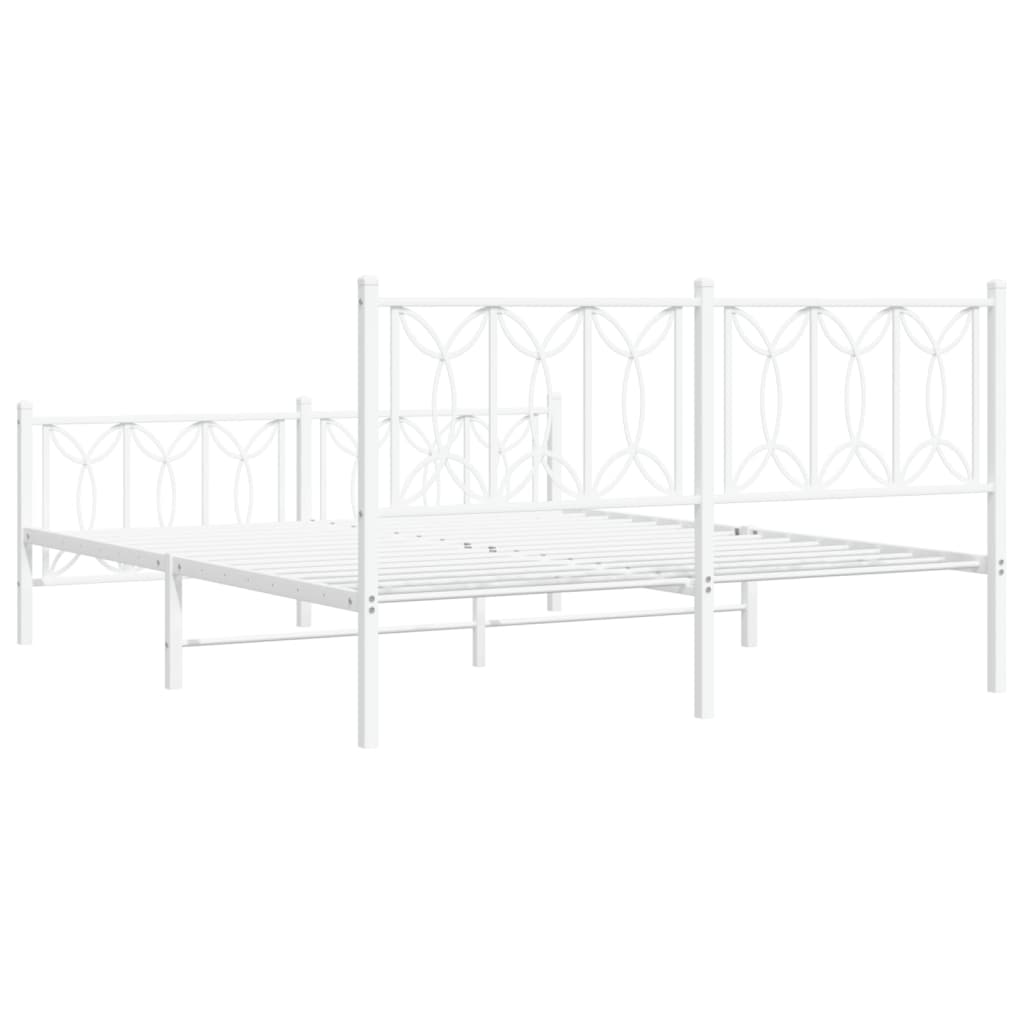 Metal Bed Frame without Mattress with Footboard White 160x200cm