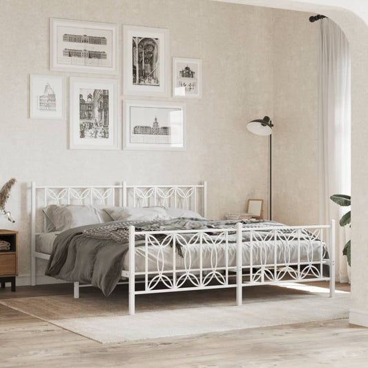 Metal Bed Frame without Mattress with Footboard White 183x213cm