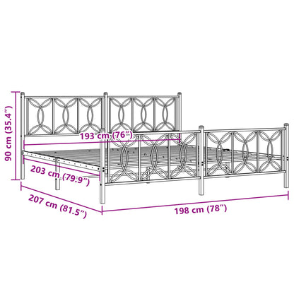 Metal Bed Frame without Mattress with Footboard White 193x203cm