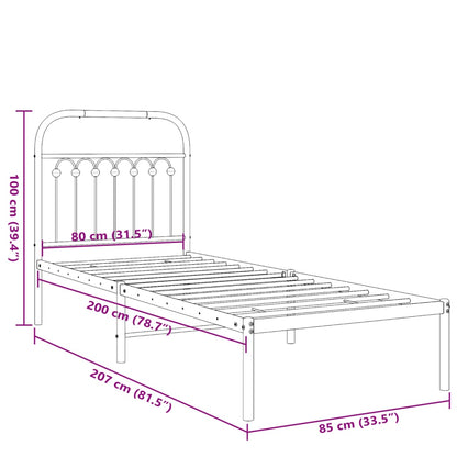 Metal Bed Frame without Mattress with Headboard Black 80x200cm