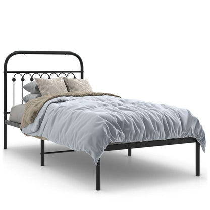 Metal Bed Frame without Mattress with Headboard Black 90x190cm