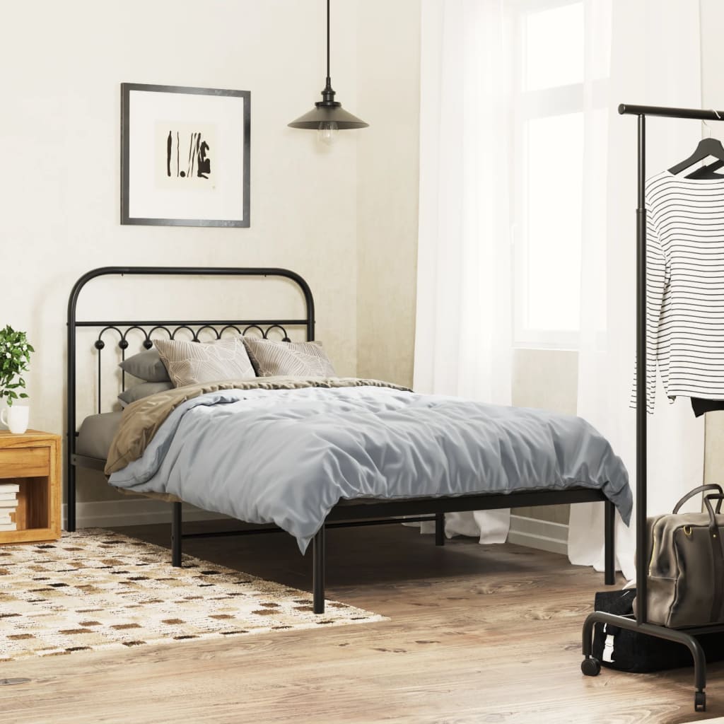 Metal Bed Frame without Mattress with Headboard Black 100x200cm