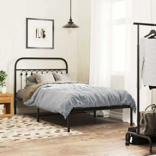 Metal Bed Frame without Mattress with Headboard Black 100x200cm