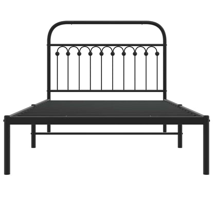 Metal Bed Frame without Mattress with Headboard Black 107x203cm
