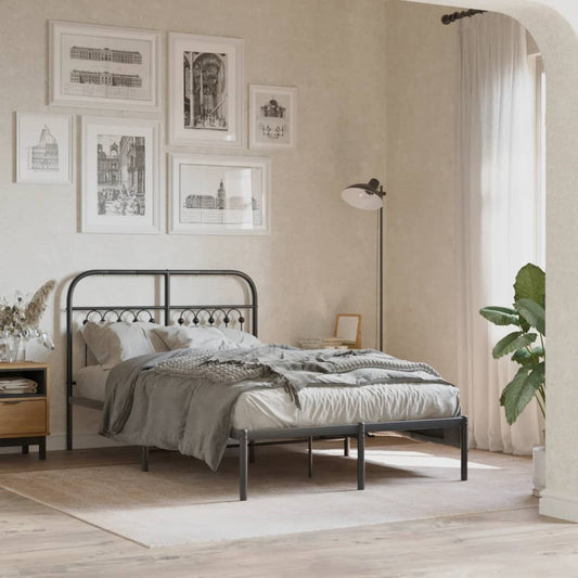 Metal Bed Frame without Mattress with Headboard Black 120x190cm