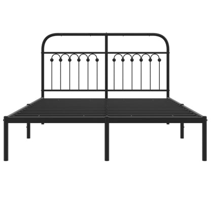 Metal Bed Frame without Mattress with Headboard Black 135x190cm