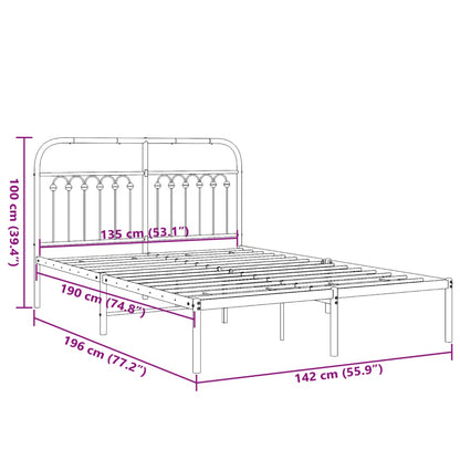 Metal Bed Frame without Mattress with Headboard Black 135x190cm