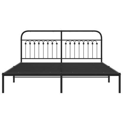 Metal Bed Frame without Mattress with Headboard Black 183x203cm
