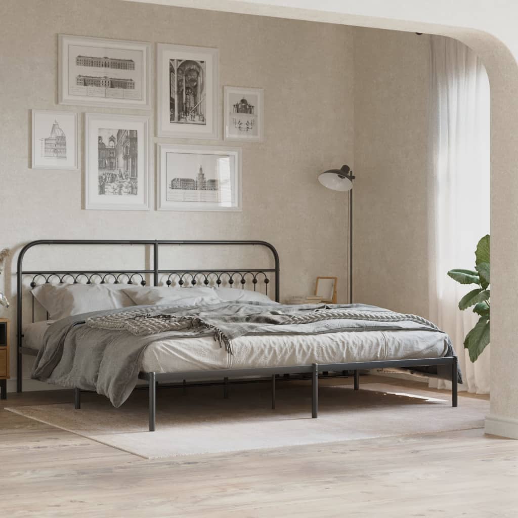 Metal Bed Frame without Mattress with Headboard Black 200x200cm