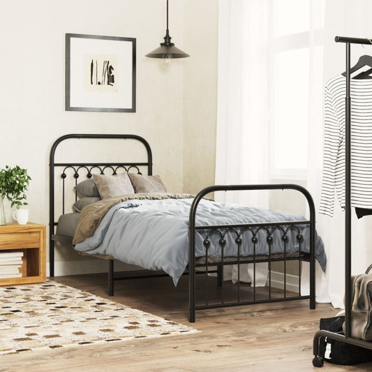 Metal Bed Frame without Mattress with Footboard Black 80x200cm